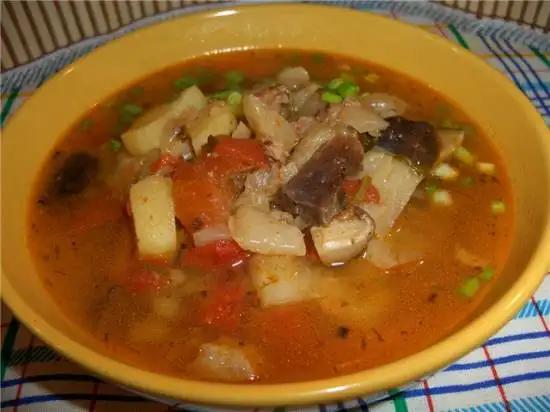 Щи с капустой и сыровяленой грудкой утки (гуся)