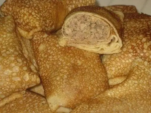 Блины с мясом и грибами
