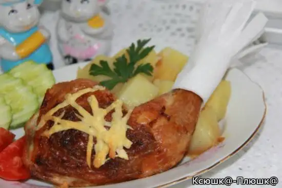 Окорок куриный, фаршированный грибами и сыром (аэрогриль Brand 35128)