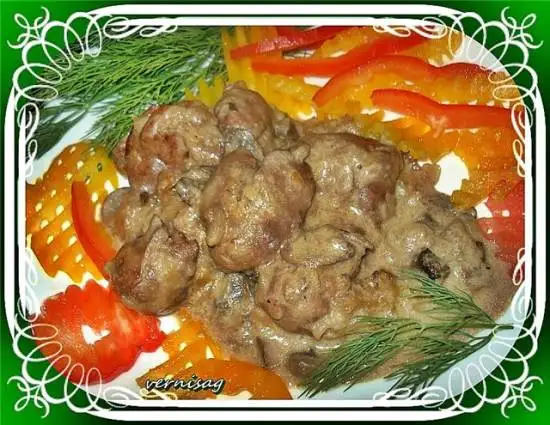 Куриная печень с грибами (мультиварка Brand 37501)
