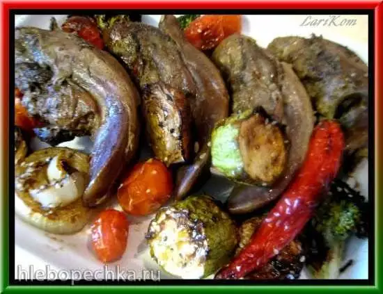 Копченые язычки, маринованные в пиве, с овощами-гриль из аэрофритюрницы