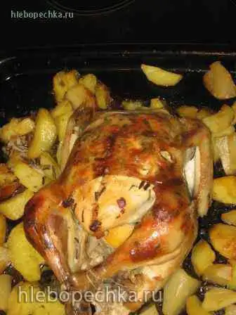 Курочка фаршированная лимонами, запеченная с картофелем и сельдереем