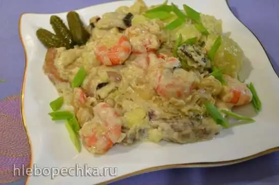 Котлета свиная натуральная, с белыми грибами и креветками (горячее блюдо)