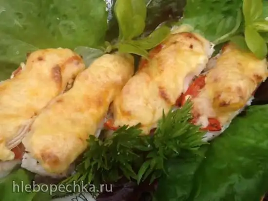 Рыба, запеченная порционно под сыром с овощами (для воскресного обеда)