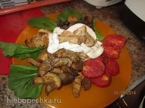 Теплый салат-гриль со сметанно-грибным соусом