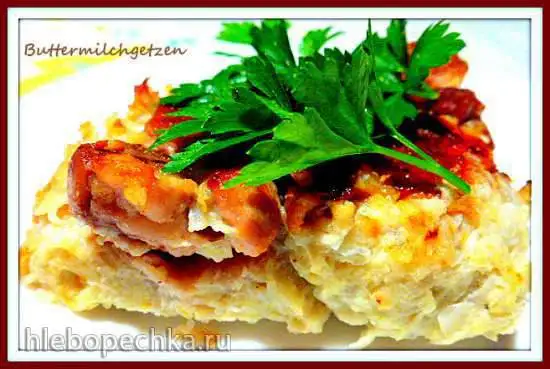 Buttermilchgetzen (картофельная запеканка с корейкой и льняным маслом)