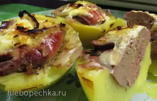 Лодочки из картофеля с куриной печенью