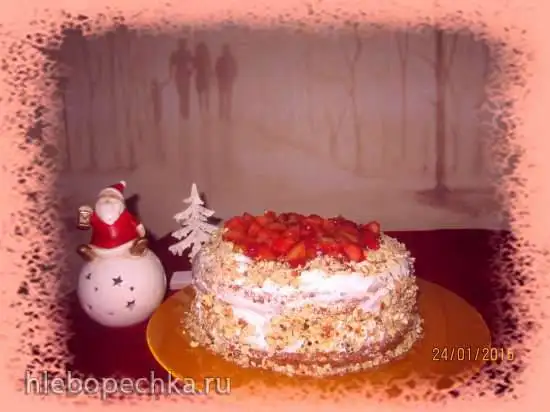 Пирог (торт) из киселя с фруктовой начинкой и сливками
