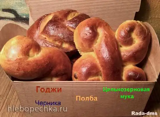 Булочки с ферментированными ягодами годжи, черникой, полбяной и цельнозерновой мукой