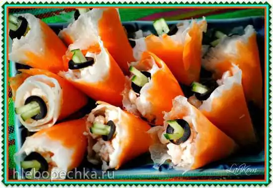 Колокольчики из дайкона и моркови с креветками