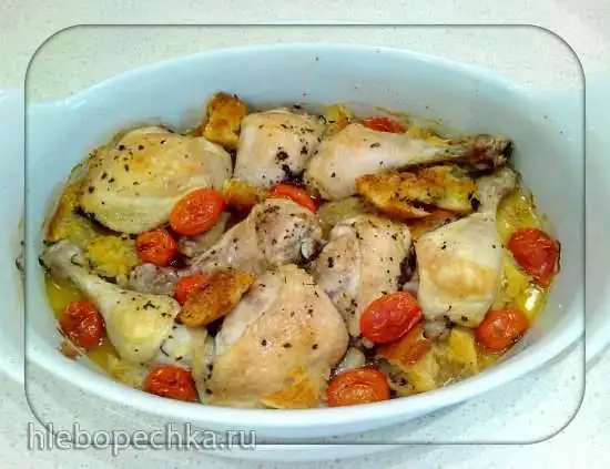 Курица с чиабаттой и помидорами, запеченая в духовке