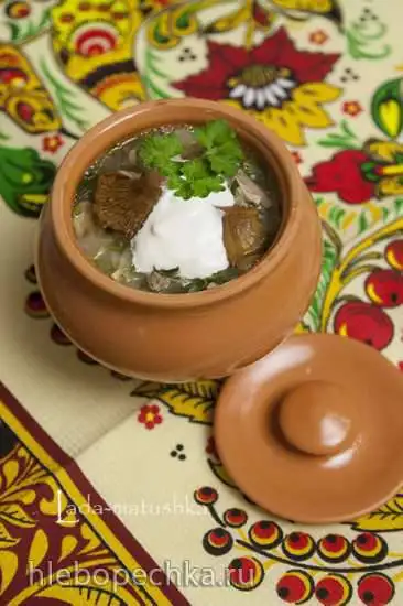 Богатые щи с разварным мясом, репой и лисичками