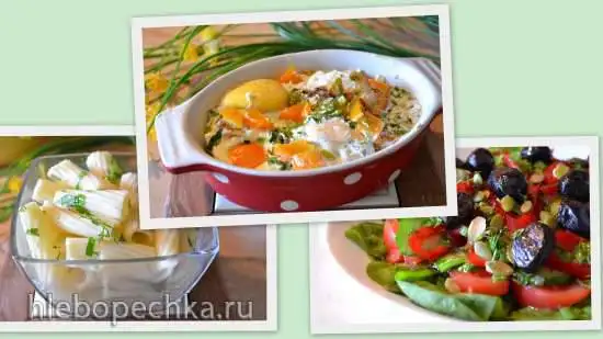 Мини яичная запеканка и паста отварная, с салатом из свежего шпината (мультиварка Marta MT-1989)