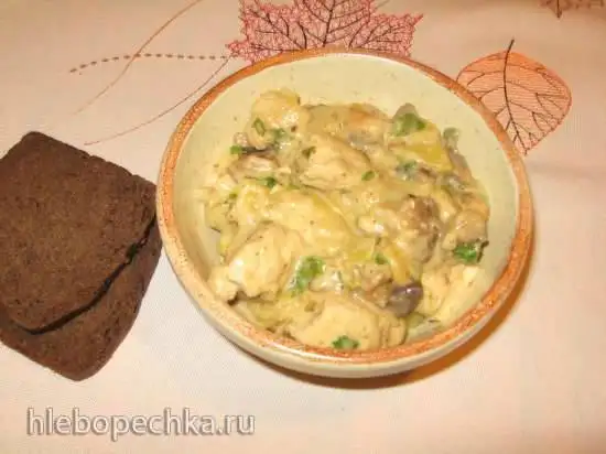 Жаркое из индейки с шампиньонами в творожно-сливочном соусе (мультиварка Redmond RMC-02, газовая панель)