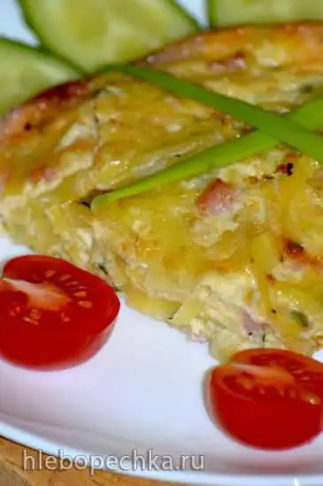 Гратен из картофеля с луком, яйцами и ветчиной