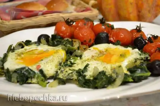Яйца в шпинате, с запеченными томатами черри (прибор для выпечки Tortilla Chef 118000 Princess)