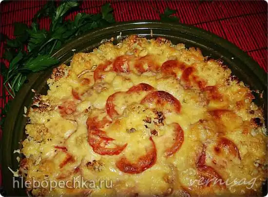 Капустная запеканка с курочкой и рисом