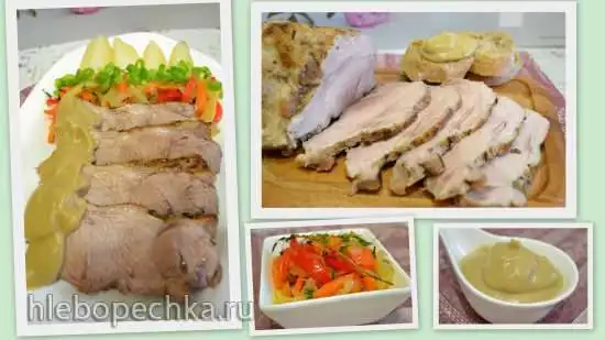 Лопатка свиная без кости, запеченная в духовке, с соусом из кислых яблок