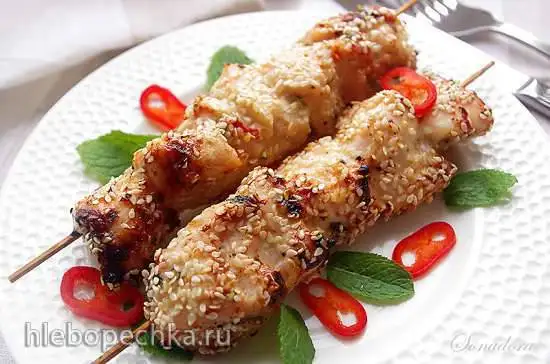Куриные шашлычки в медово-лаймовом маринаде с мятой и чили