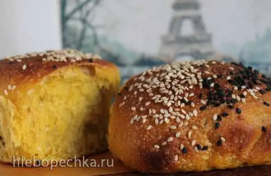 Булочки на кунжутном молоке с тыквой и яблоком на жидких дрожжах