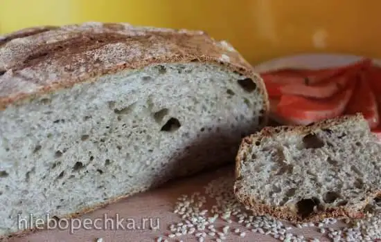 Пшеничный хлеб на биге (на жидких дрожжах) и на кунжутном молоке с мятной клетчаткой