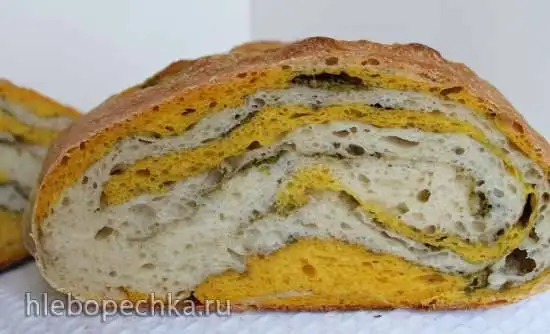Пшеничный хлеб на биге (на жидких дрожжах) с песто из черемши