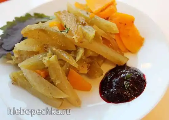 Запеченная зеленая редька с тыквой на кокосовом масле