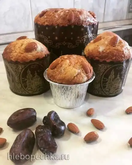 Кулич заварной на финиковой пасте с миндалем
