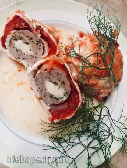 Матрешки из помидоров, постного мяса и сыра Моцарела