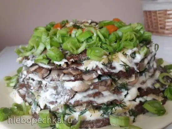Печеночный торт с шампиньонами
