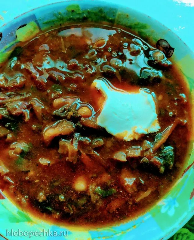 Борщ с грибами и фасолью