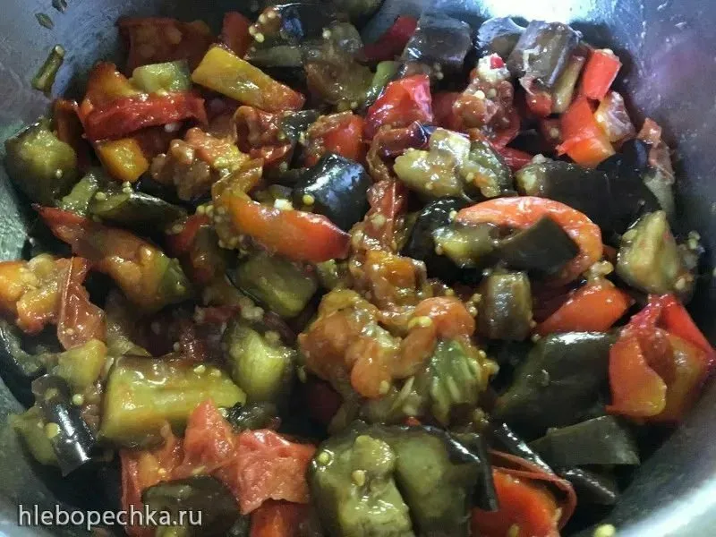 Салат из баклажанов и перца в медово-горчичной заправке в гриле Ниндзя