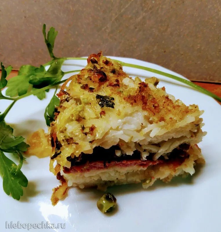 Запеканка из макарон с сыром и колбасой