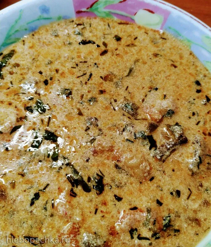 Карри-суп с креветками и шампиньонами