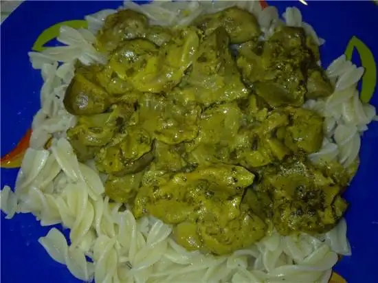 Куриные желудки тушеные