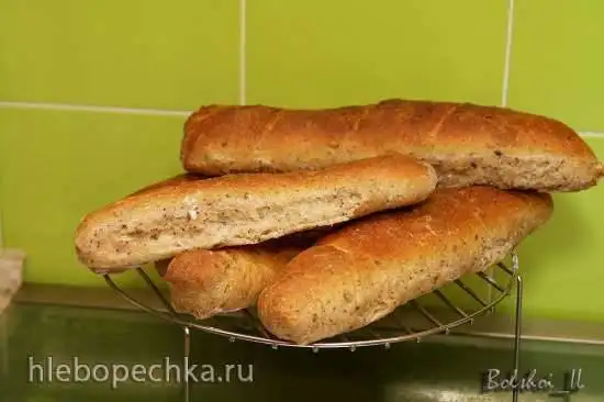 Пшенично-ржано-цельнозерновые багеты на хмелевой закваске с молочной сывороткой