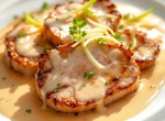 Свиные медальоны с соусом карри, яблоком и сельдереем