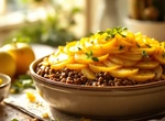 Запеканка из мясного фарша с маринованными яблоками