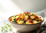 Картофельная запеканка с беконом, шпинатом и брынзой