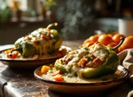перец фаршированный мясом, овощами, со сливочной подливой в АЭРОГРИЛЕ