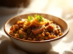 Чечевица тушеная с копченой грудинкой