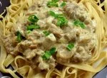 Тальолини с курицей и лисичками