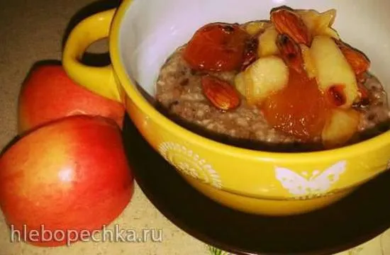 Овсяно-ржаная каша с отрубями, льном, карамельными фруктами и миндалем ...