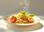 Плов с карри, сердечками и креветками в мультиварке Panasonic